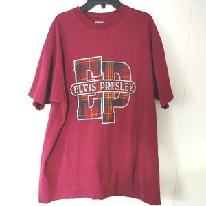 Vintage Fruit Of The Loom Preshrunk Elvis Presley Mens Maroon Tshirt Size XL USA